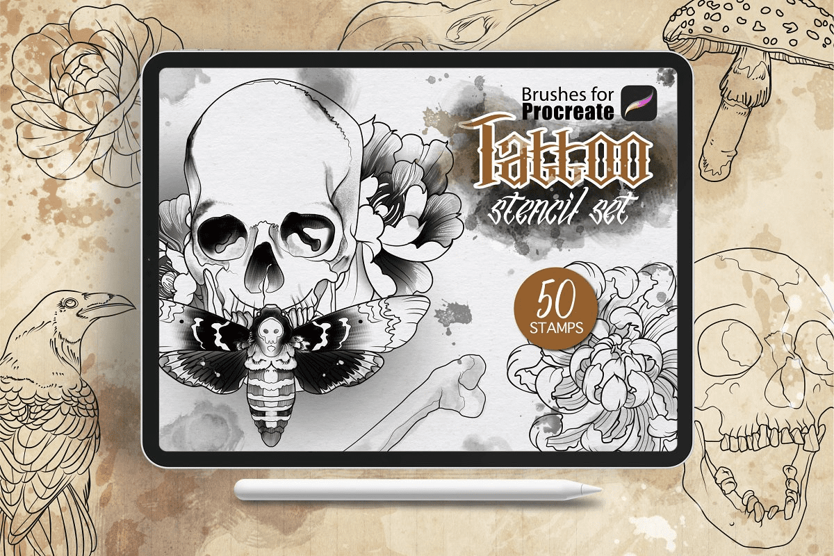 [Сreativemarket] Procreate - Tattoo Basic Stencil Set (2020)
