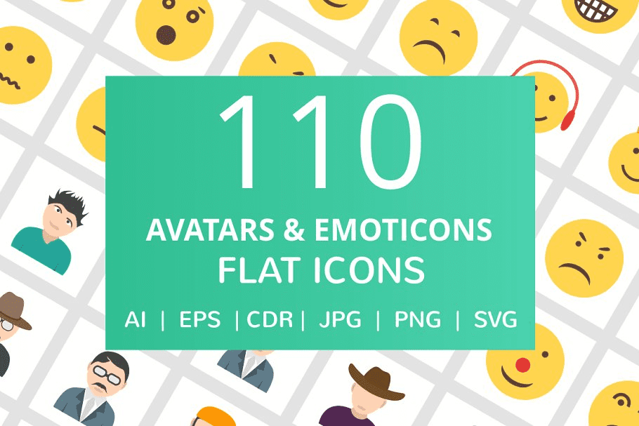 [Creativemarket] 110 Avatars & Emoticons Flat Icons