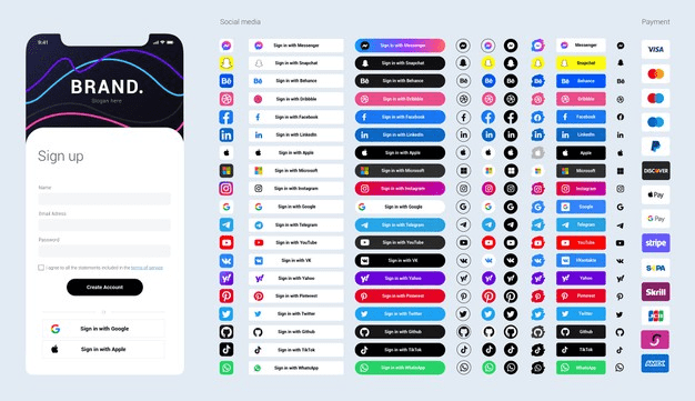 [Freepik] Sign in page with social media icons and buttons for mobile interface (2021)