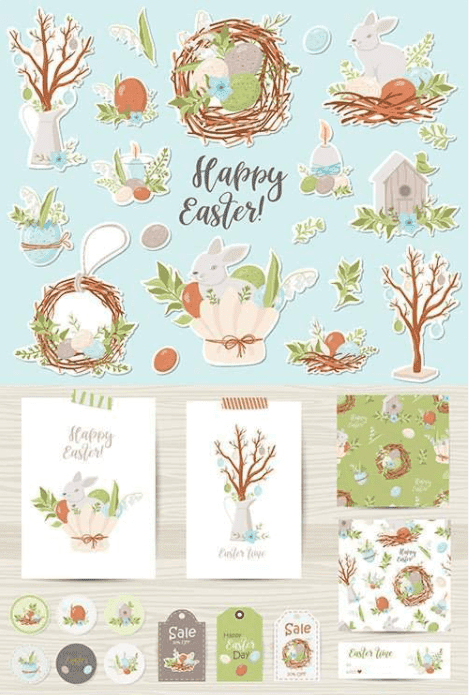 [elements.envato] Happy Easter funny rabbit stickers and holiday elements (2021)