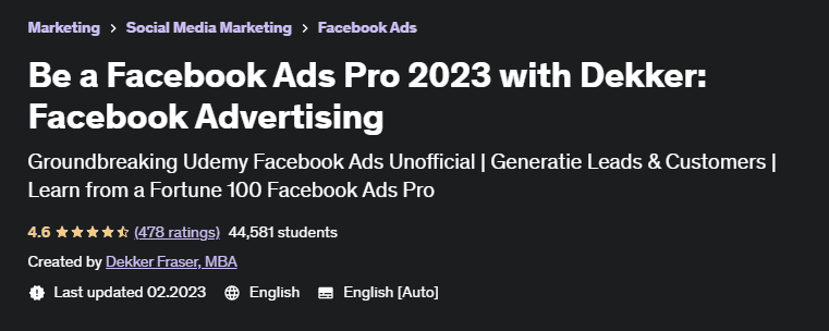 [Udemy, Деккер Фрейзер, MBA] Будьте Facebook Ads Pro 2023 с Dekker - Facebook Advertising (2023)