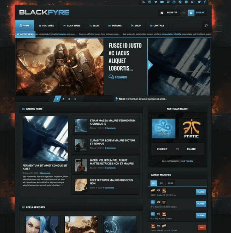 Игровой сайт на основе шаблона Blackfyr для WP