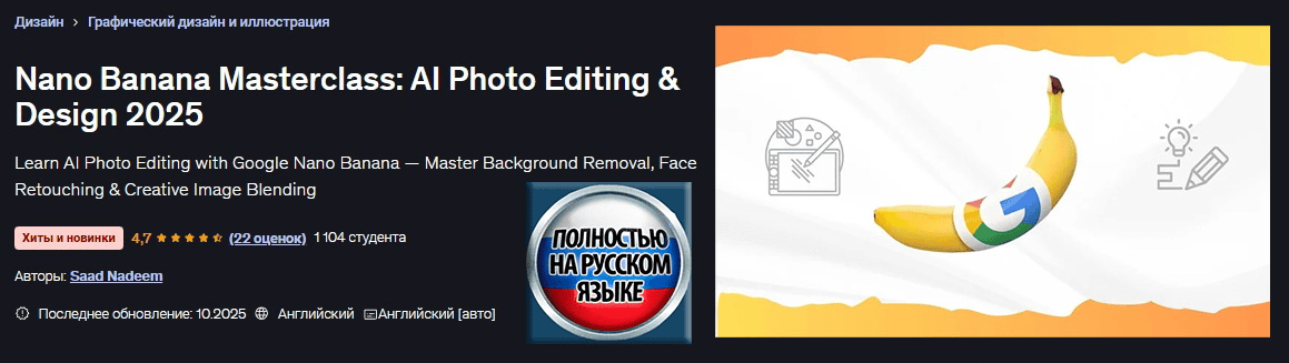 [Saad Nadeem] [Udemy] МК Nano Banana: редактирование фотографий и дизайн с использованием ИИ (2025)