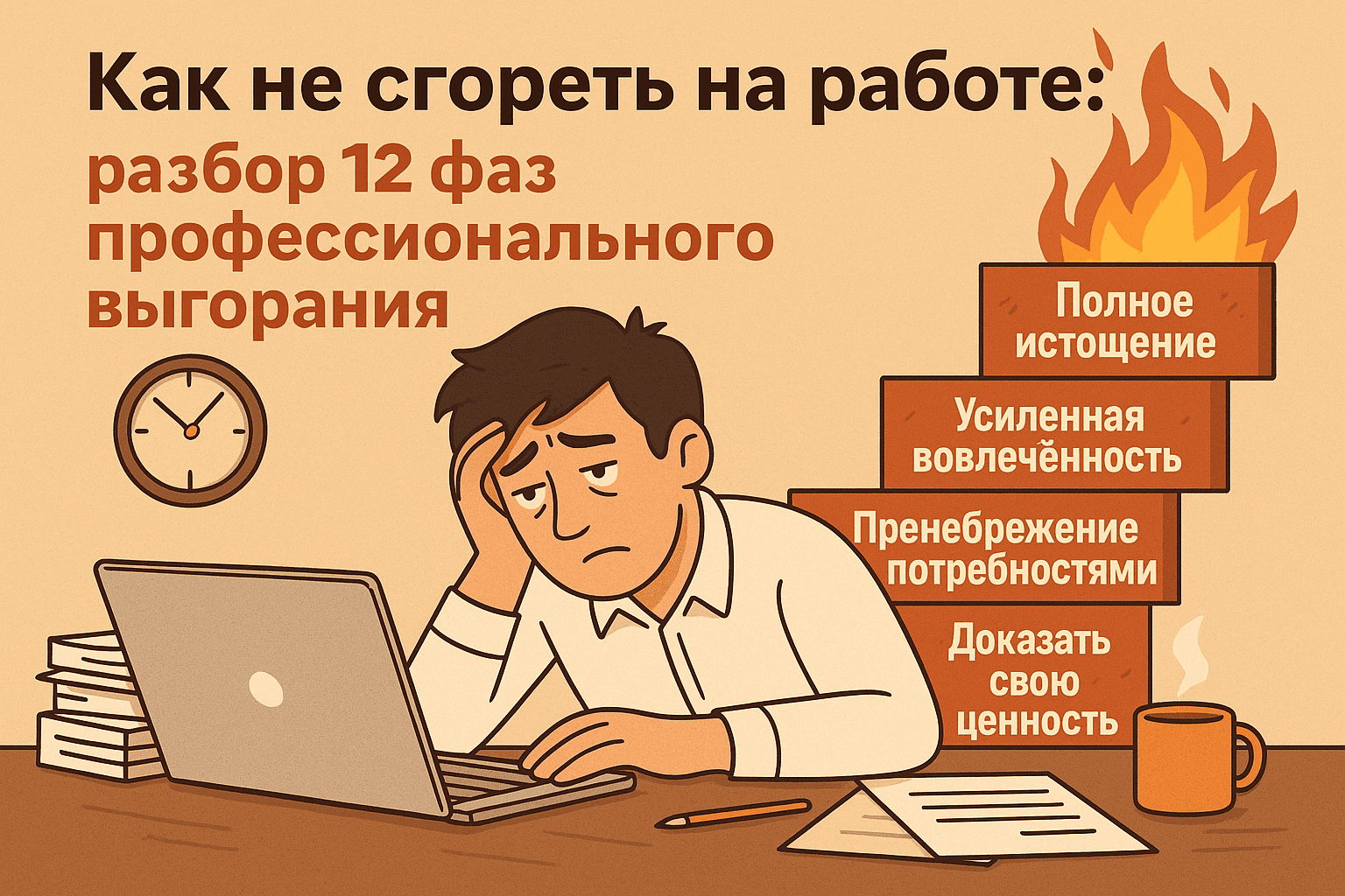 Как не сгореть на работе: разбор 12 фаз профессионального выгорания