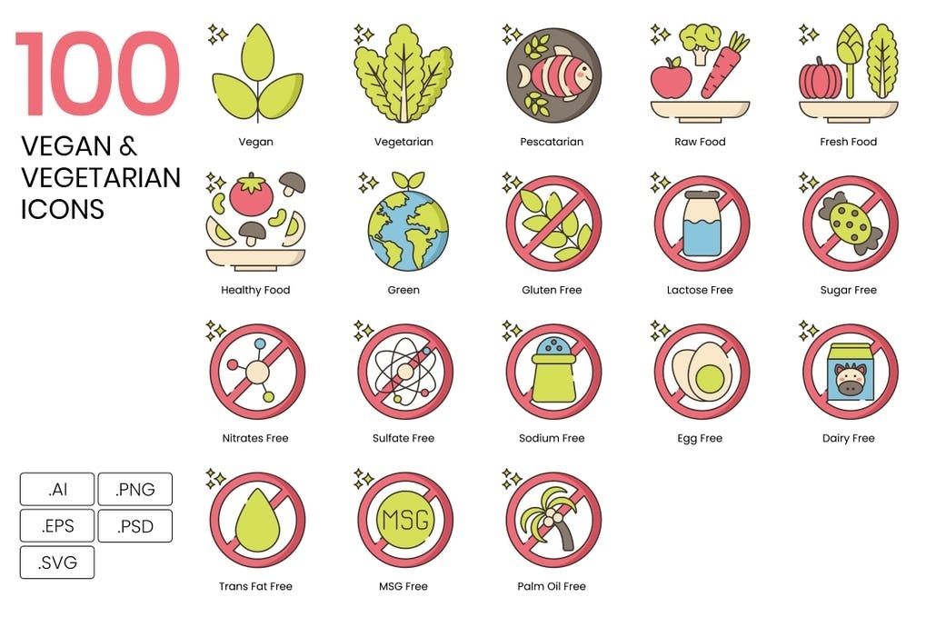 [Elements.Envato] 100 Vegan & Vegetarian Icons (2021)