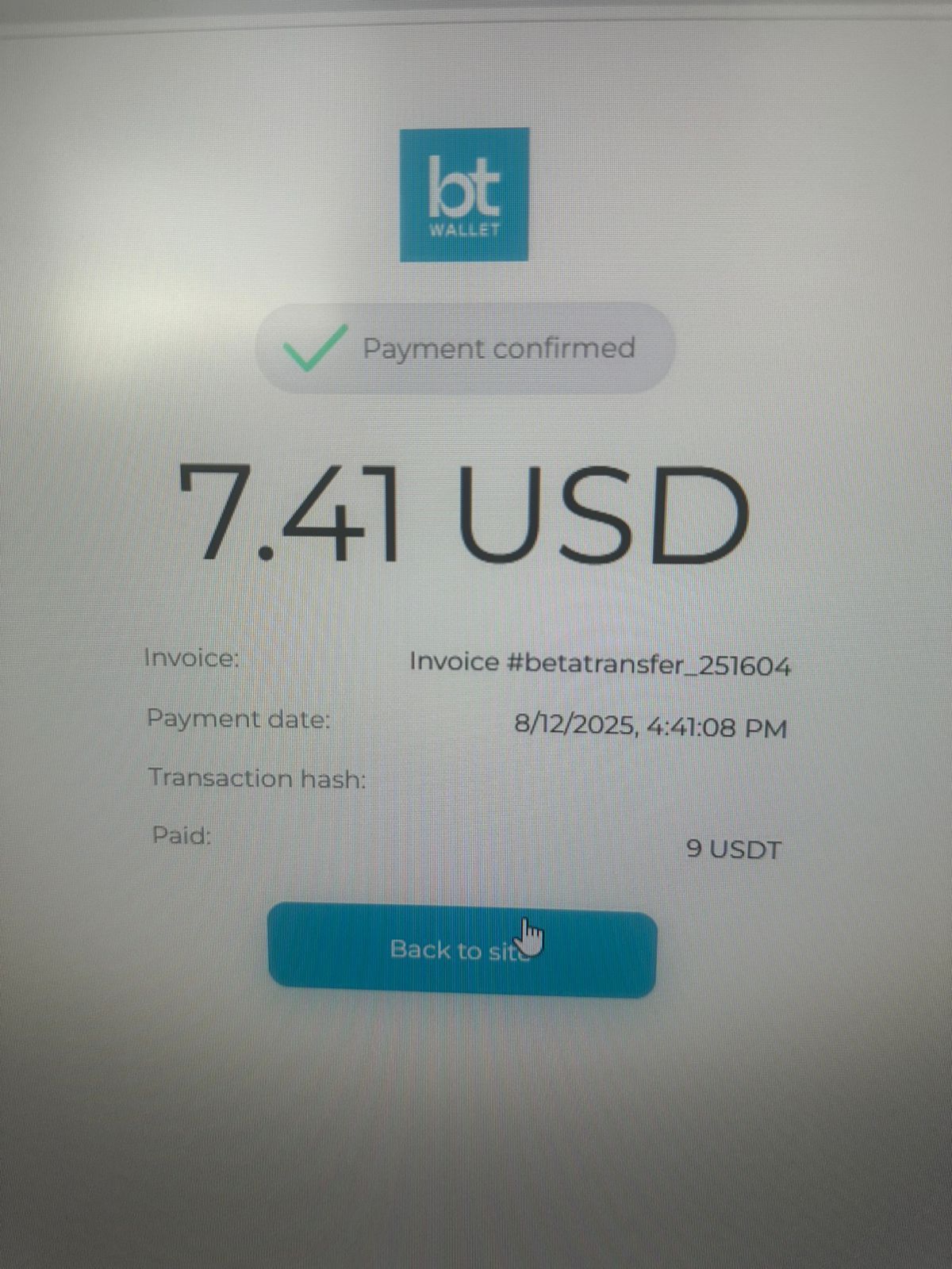 Оплата в USDT (Tether TRC20)