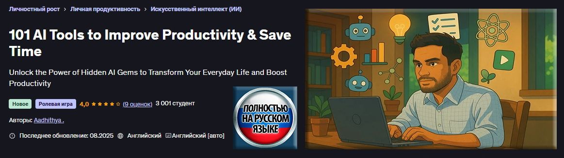101 инструмент ИИ для повышения производительности и экономии времени [Udemy] [Аадитья]