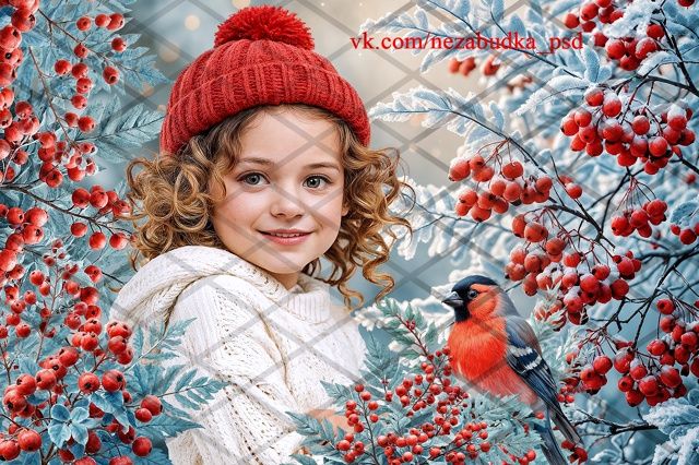 [PSD] Коллаж "Снежная рябина" №2 [Незабудка] [Любовь Левицкая]