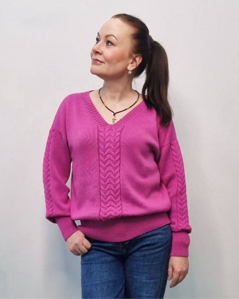 [Машинное вязание] Пуловер с косами «Коса – краса» [Ольга Юрьева]