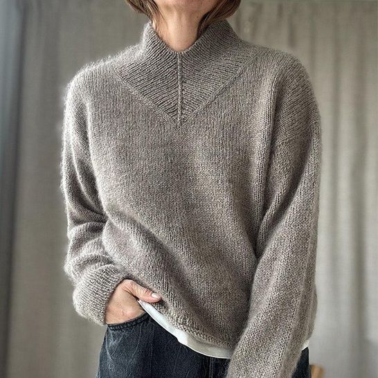 [Вязание] Свитер с высокой V горловиной спицами сверху High V Loop Sweater [Вяжи.ру] [Other Loops]
