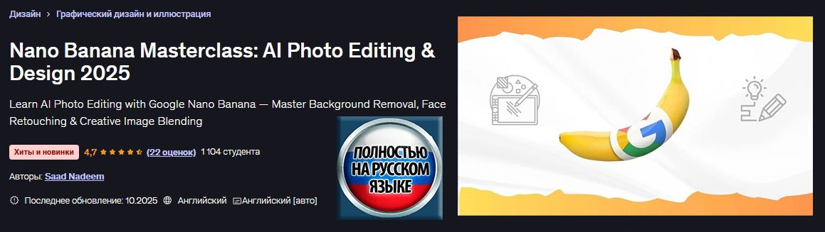 [Udemy] [Saad Nadeem] Мастер-класс Nano Banana: редактирование фотографий и дизайн с использованием ИИ (2025)