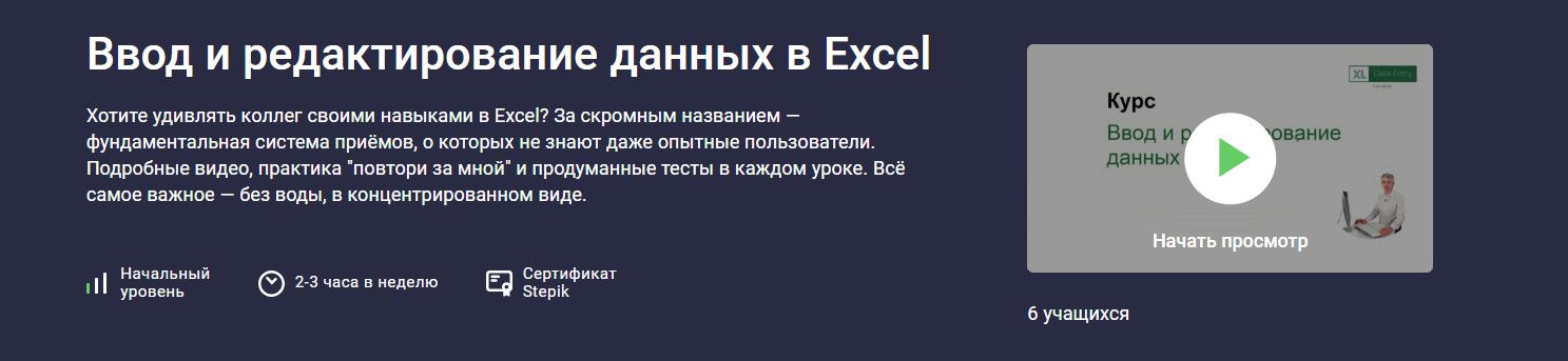 Ввод и редактирование данных в Excel [Stepik] [Константин Жижилкин]