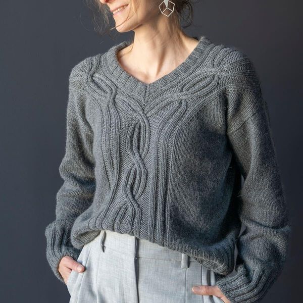 [Вязание] Пуловер с косой вдоль V--горловины Sylvan Sweater [Вяжи.ру] [Aneta Bleyer]