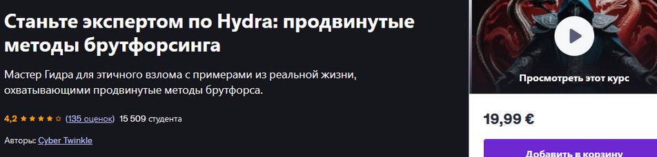 Станьте экспертом по Hydra: продвинутые методы брутфорсинга [udemy] [Cyber Twinkle]