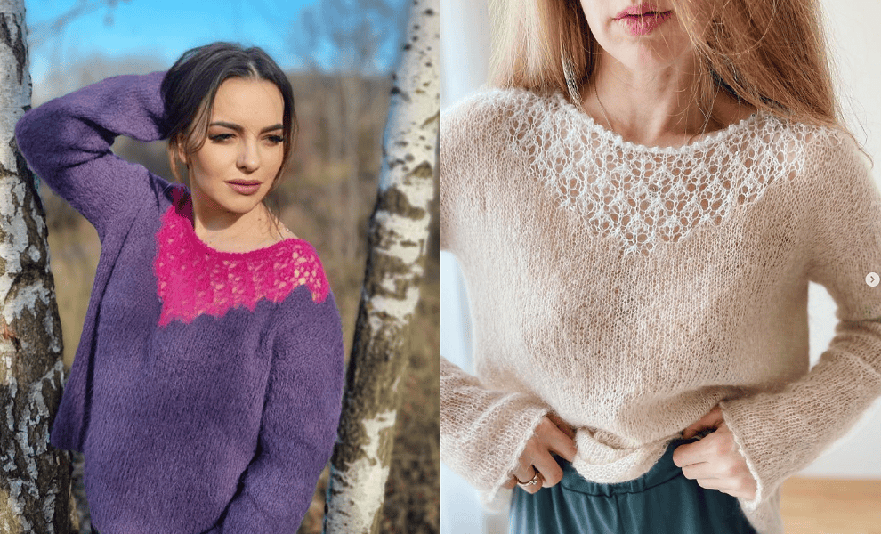 [Вязание] Джемпер #Кокетливый_ажур + техника Интарсия [Евгения Телегина]