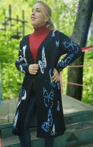 [Машинное вязание] Мой любимый кардиган (Сангрия+Бабочки) [Ольга Юрьева]