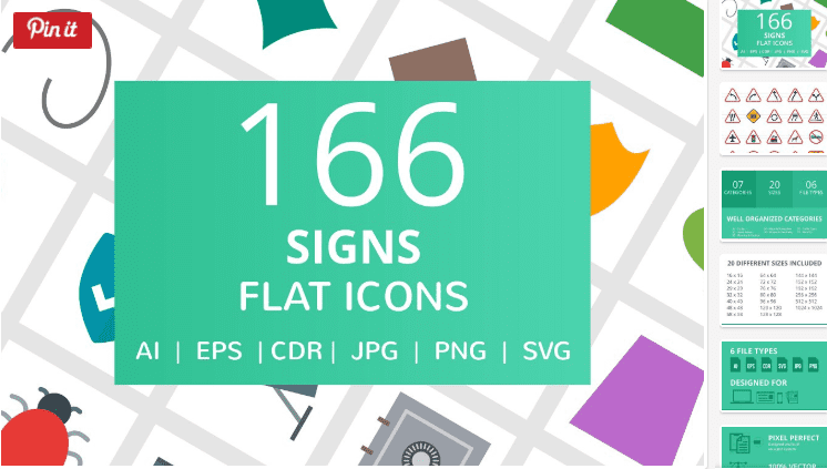 166 Signs Flat Icons (2018)