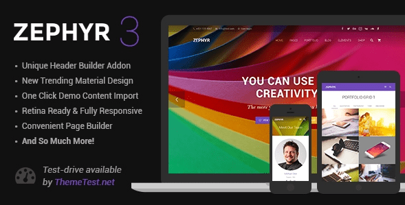 Zephyr v4.4 — материальный дизайн WordPress шаблон